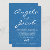 Typografiepool Peacock Blue Floral Wedding Kaart (Voorkant / Achterkant)