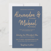 Typografiescript navy Coplic metallic bruiloft Kaart (Voorkant)