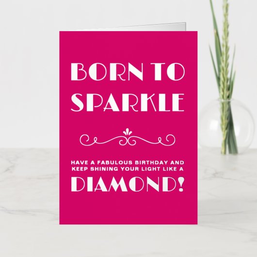  Typografisch Geboren op Sparkle Birthday Folie Wenskaart (Voorkant)