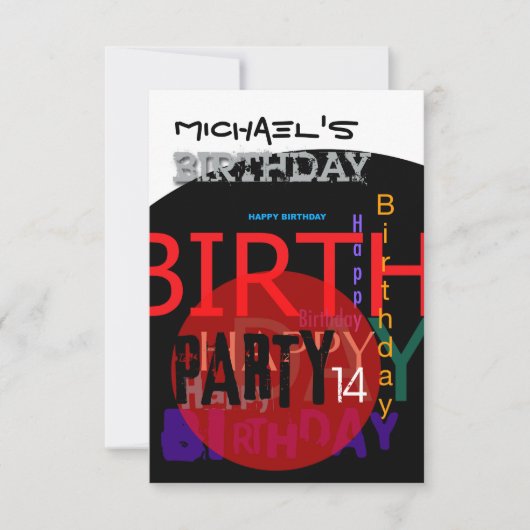 Typografisch Happy 14th Birthday Party Invitation Kaart (Voorkant)