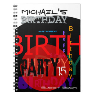 Typografisch Happy 15th Birthday Party Guest Book Notitieboek