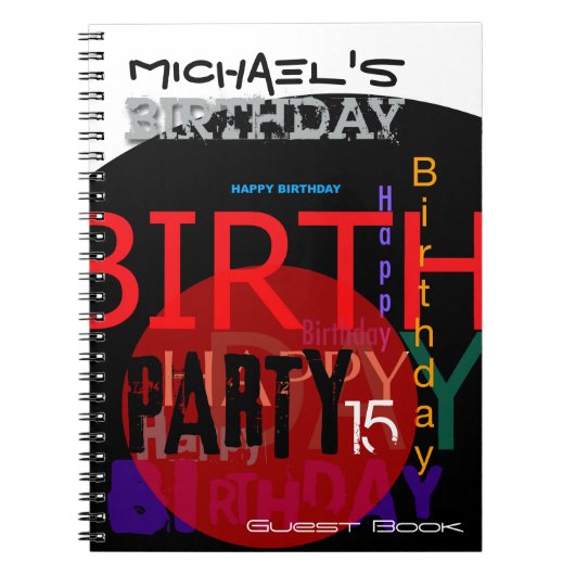 Typografisch Happy 15th Birthday Party Guest Book Notitieboek (Voorkant)
