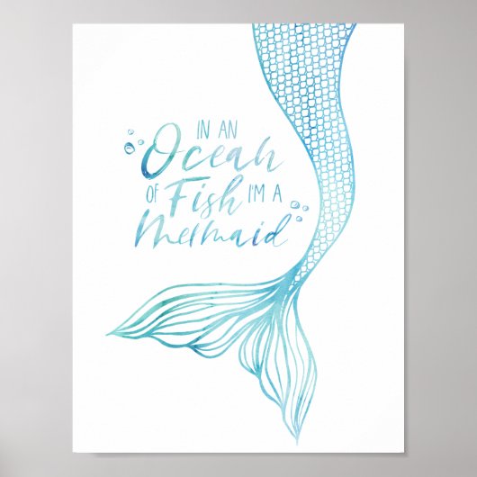 Typografisch Ik ben een Mermaid Waterverf Mermaid  Poster (Voorkant)