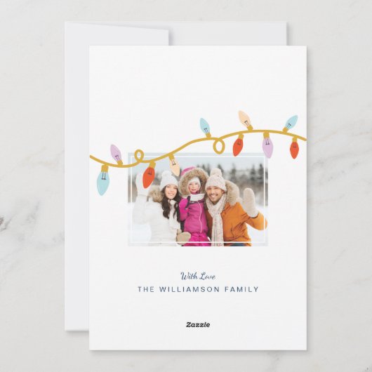 Typografisch kerstfeest met feestrennen en lampjes feestdagenkaart (Achterkant)