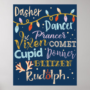 Typografisch kerstfeest met feestrennen en lampjes poster
