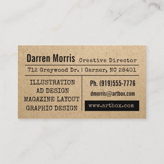 Typografisch kraftpapier visitekaartje (Achterkant)