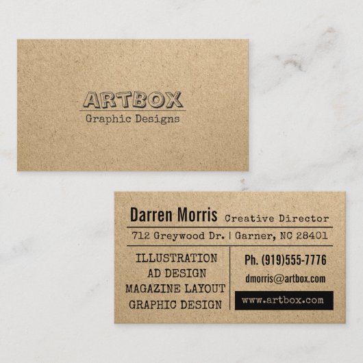 Typografisch kraftpapier visitekaartje (Voorkant / Achterkant)