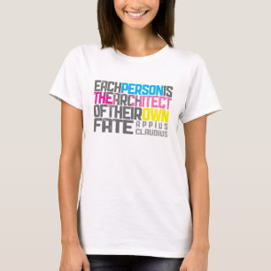 Typografisch levenscitaat magenta cyaan geel t-shirt