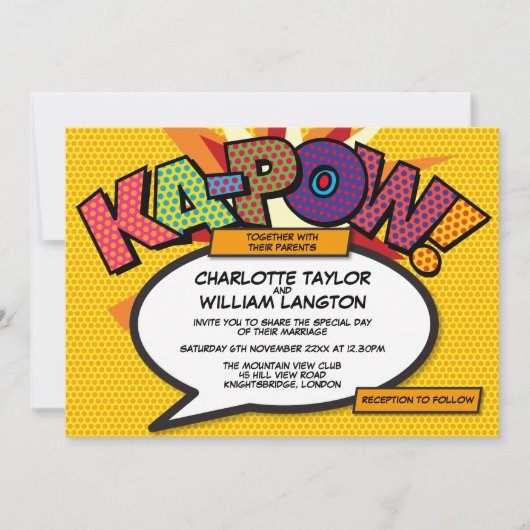TYPOGRAFISCH MODERN COMIC BOOK POP ART TROUWFEEST KAART (Voorkant)