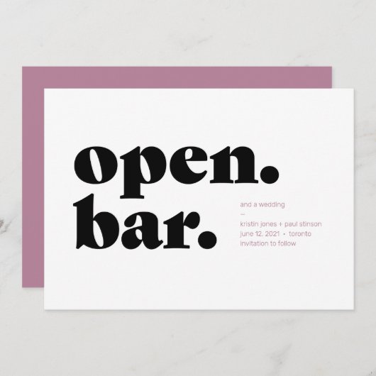 Typografisch Open Bar Sparen de Kaart van de Datum (Voorkant / Achterkant)