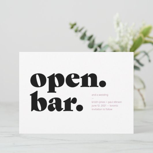 Typografisch Open Bar Sparen de Kaart van de Datum (Staand voorkant)