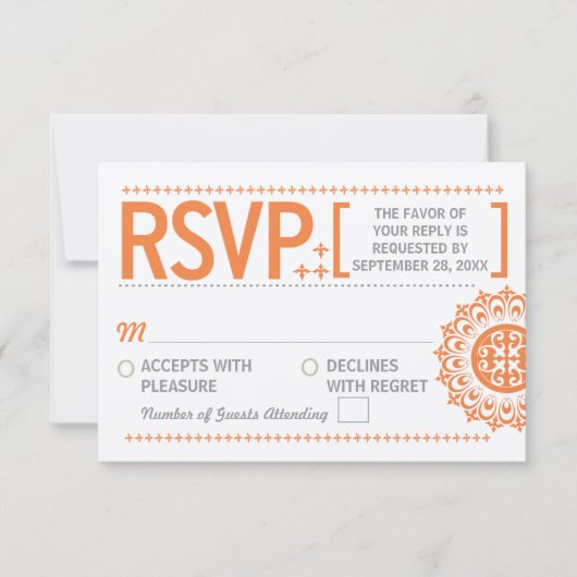 Typografisch Oranje huwelijksbericht RSVP Kaartje (Voorkant)