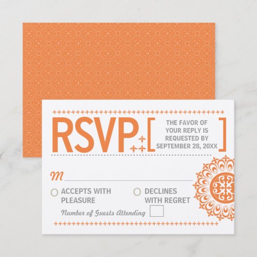 Typografisch Oranje huwelijksbericht RSVP Kaartje (Voorkant / Achterkant)