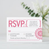 Typografisch ornamental Pink Wedding Reply RSVP Kaartje (Staand voorkant)