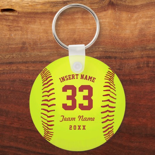 Typografisch Softball Team Rood Sleutelhanger (Achterkant)