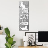 Typografisch Thuis- en kattengrijs Hout-effect Poster (Thuiskantoor)
