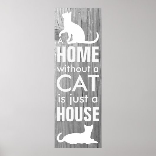 Typografisch Thuis- en kattengrijs Hout-effect Poster (Voorkant)