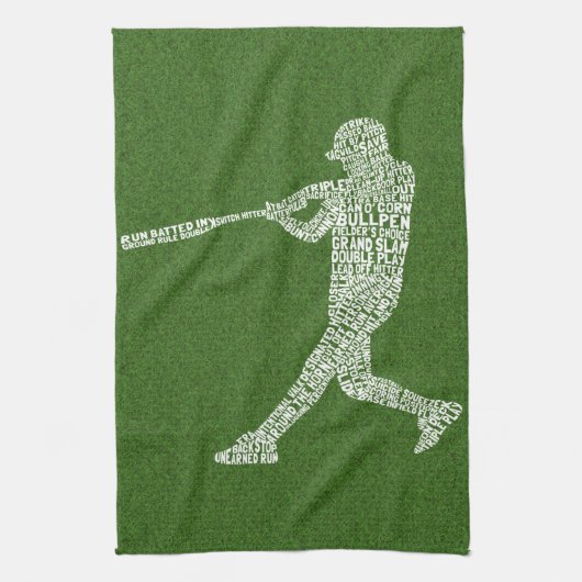 Typografische Baseball Softball Player Tea Towel Theedoek (Verticaal)