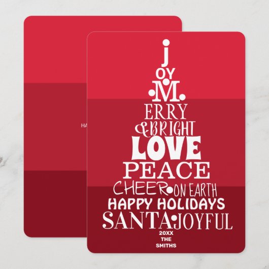 Typografische boom White op Berry Red Modern Feestdagenkaart (Voorkant / Achterkant)