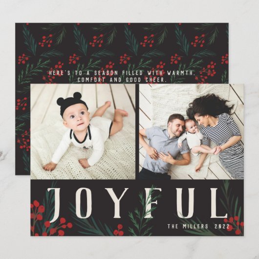 Typografische botanica 2 Foto Collage Joyful Feestdagenkaart (Voorkant / Achterkant)