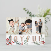 Typografische botanica 3 Foto Collage Joyful Folie Feestdagenkaart (Staand Voorkant)