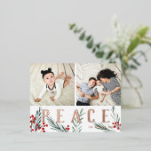 Typografische Botanicals 2 Foto Collage Vrede Folie Feestdagen Briefkaart (Staand Voorkant)