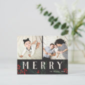 Typografische Botanicals 2 Fotozeuren Feestdagenkaart (Staand voorkant)