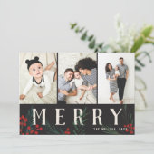 Typografische Botanicals 3 Fotokleverwaren Feestdagenkaart (Staand voorkant)