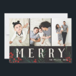 Typografische Botanicals 3 Fotokleverwaren Feestdagenkaart<br><div class="desc">Deze nieuwe vakantiekaart kan op alle mogelijke manieren worden aangepast. Het collectie is voorzien van onze oorspronkelijke handbeschilderde winterbessen en foliekunstwerken. Vette moderne groeten die tussen het kunstwerk onderling verweven zijn maken een grillige typografische verklaring die uitkomt. Dit collectie omvat veelvoudige foto en collage opties om uw fotovoorkeur te passen....</div>