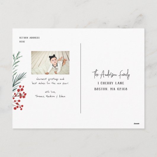 Typografische Botanicals 3 Photo Merry Feestdagenkaart (Achterkant)