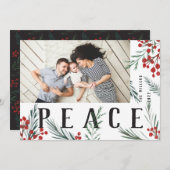 Typografische botanische foto Vrede Feestdagenkaart (Voorkant / Achterkant)