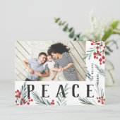 Typografische botanische foto Vrede Feestdagenkaart (Staand voorkant)