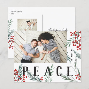 Typografische botanische foto Vrede Feestdagenkaart