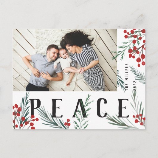 Typografische botanische foto Vrede Feestdagenkaart (Voorkant)