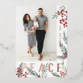 Typografische botanische foto Vrede Folie Feestdagenkaart (Voorkant)