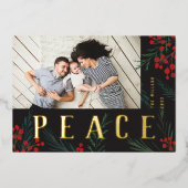 Typografische botanische foto Vrede Folie Feestdagenkaart (Voorkant)