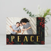 Typografische botanische foto Vrede Folie Feestdagenkaart (Staand Voorkant)