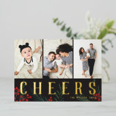 Typografische Botanische stoffen 3 Fotocollage Che Folie Feestdagenkaart (Staand Voorkant)