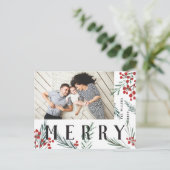 Typografische Botanische stoffen Fotografie Feestdagenkaart (Staand voorkant)