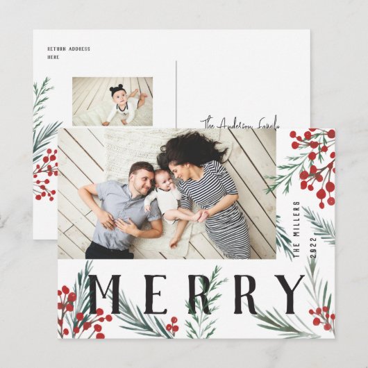 Typografische Botanische stoffen Fotografie Feestdagenkaart (Voorkant / Achterkant)