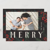 Typografische Botanische stoffen Fotografie Feestdagenkaart (Voorkant / Achterkant)