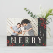 Typografische Botanische stoffen Fotografie Feestdagenkaart (Staand voorkant)