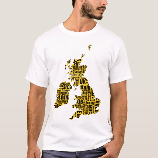 Typografische Britse eilanden - Amber en Black. T-shirt (Voorkant)
