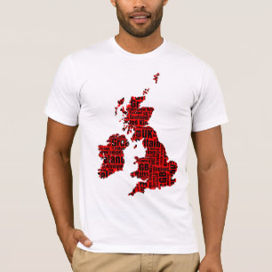 Typografische Britse eilanden - rood en zwart. T-shirt