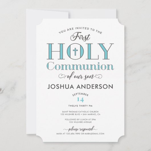Typografische Eerste Heilige Communie Kaart (Voorkant)