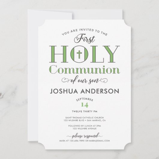 Typografische Eerste Heilige Communie Kaart (Voorkant)