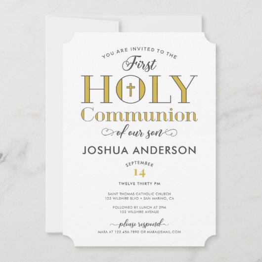 Typografische Eerste Heilige Communie Kaart (Voorkant)