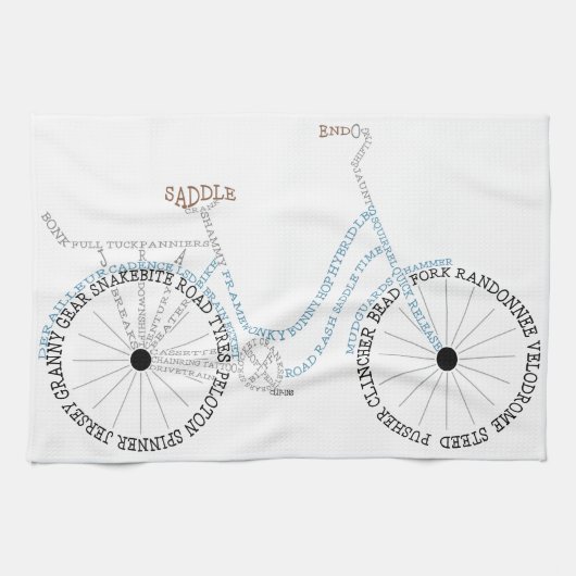 Typografische fiets Bike Biking Cycling Tea Towel Theedoek (Horizontaal)
