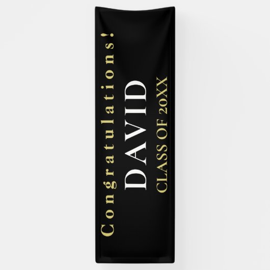 Typografische Gefeliciteerd Naam Zwart Afstuderen Spandoek (Verticaal)