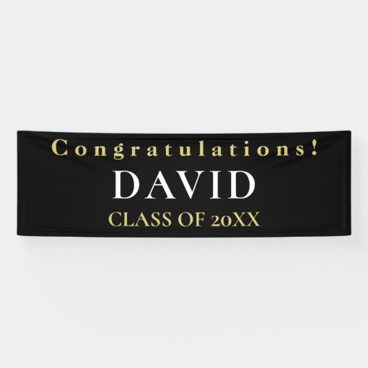 Typografische Gefeliciteerd Naam Zwart Afstuderen Spandoek (Horizontaal)